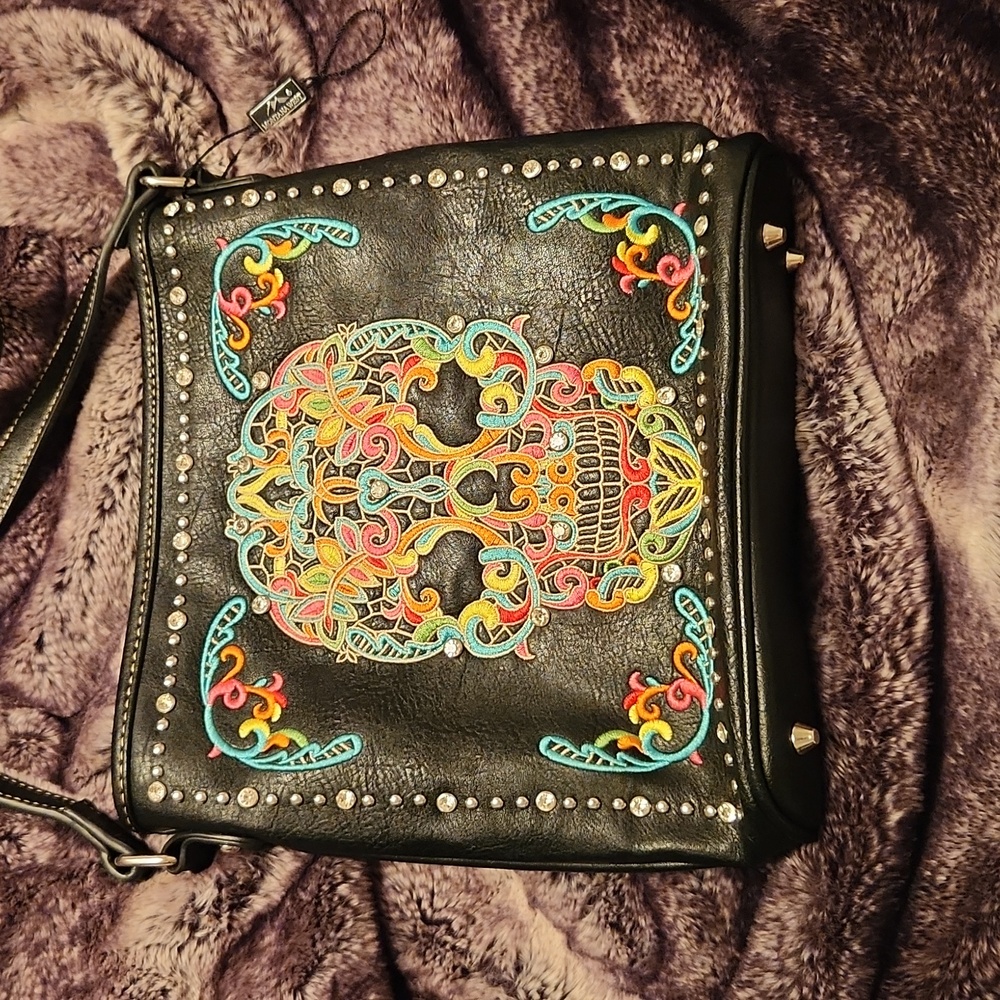 Montana West Sugar Skull Black Conceal and Carry Crossbody Bag